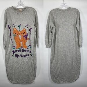 Vintage Comfy Club "Beary Sweet Memories" Gray Long Sleeve Nightgown